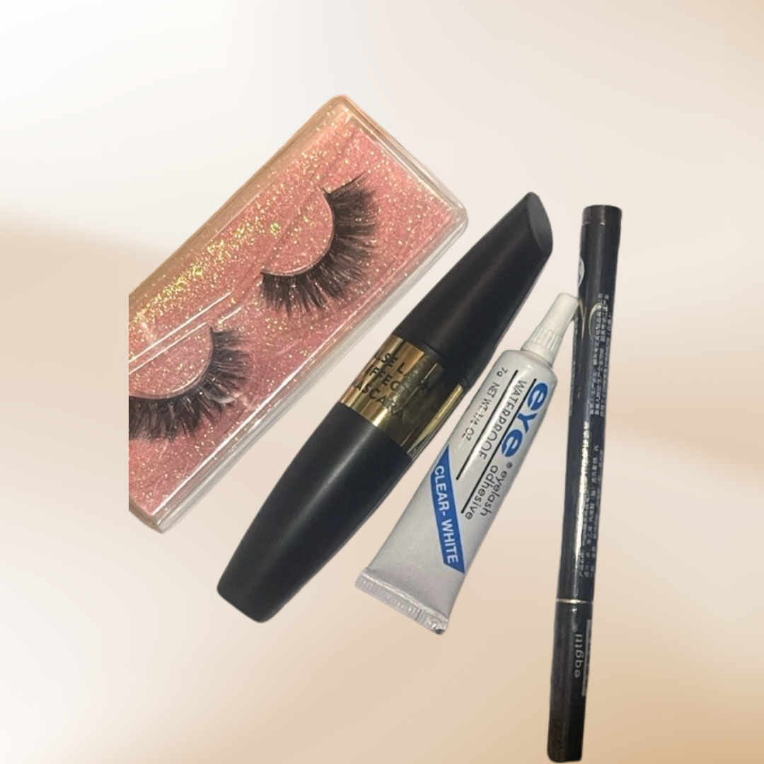 Lash set : Natural Lashes,Waterproof Mascara, Eyelashes Glue, Waterproof Black Liquid Eyeliner